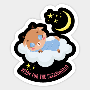 Ready for the dream world Hello little cow in pajamas sleeping cute baby outfit Sticker